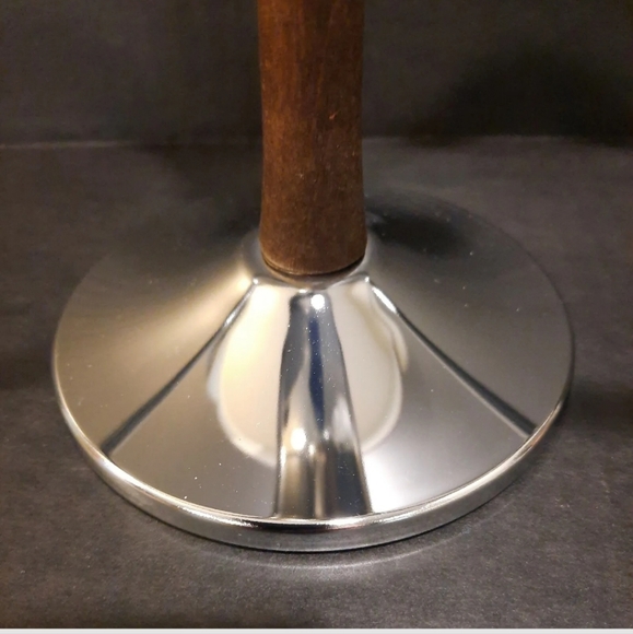Vintage MCM Snack Serving Stand ~  Chrome-finish with Wood-tone Handle - Picture 9 of 10